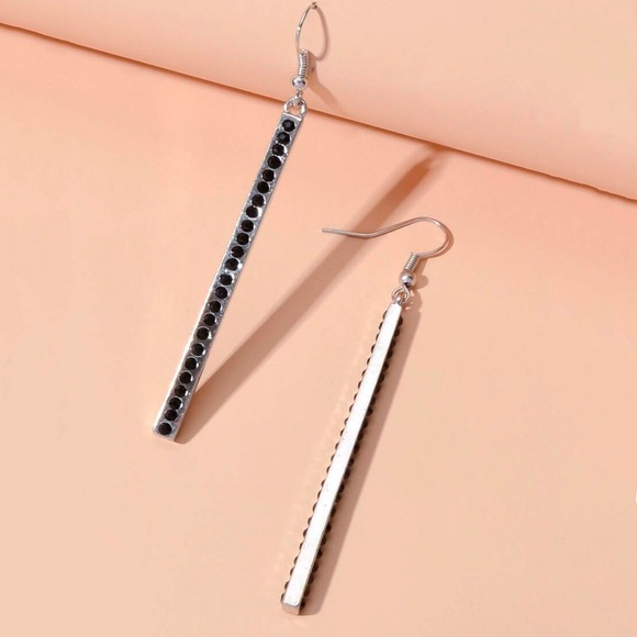 Any 2/$20! Silver Black Crystal Pave Bar Earrings - Picture 3 of 8